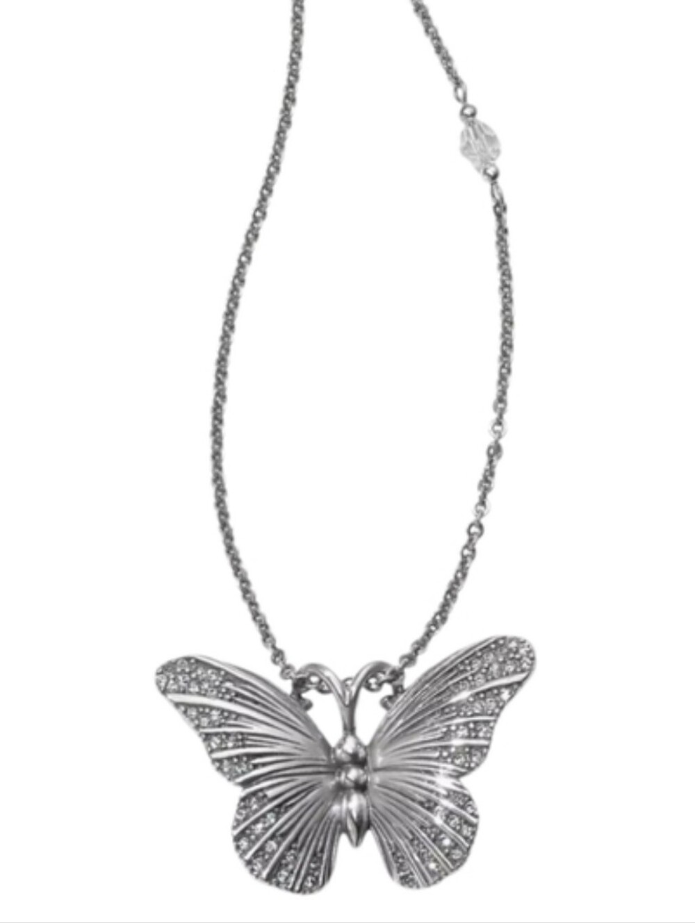 Brighton Silver‎ Butterfly Pendant Necklace Crystal Accents Delicate Charm